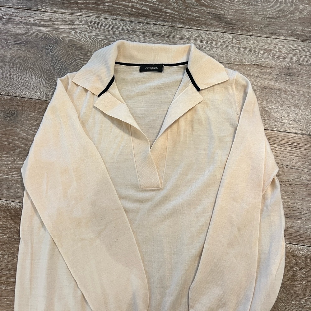 Autograph brand Cream Long Sleeve Collared Sweater